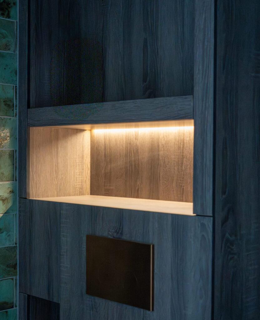 Wooden shelf with lighting