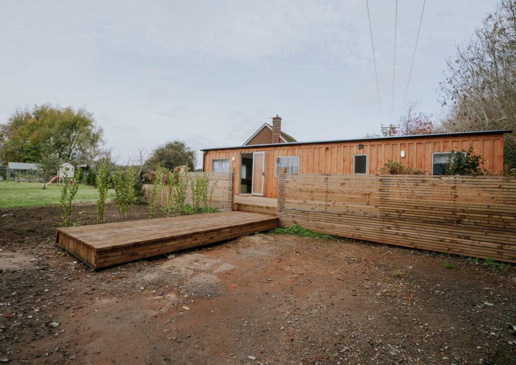 Timber garden office with decking