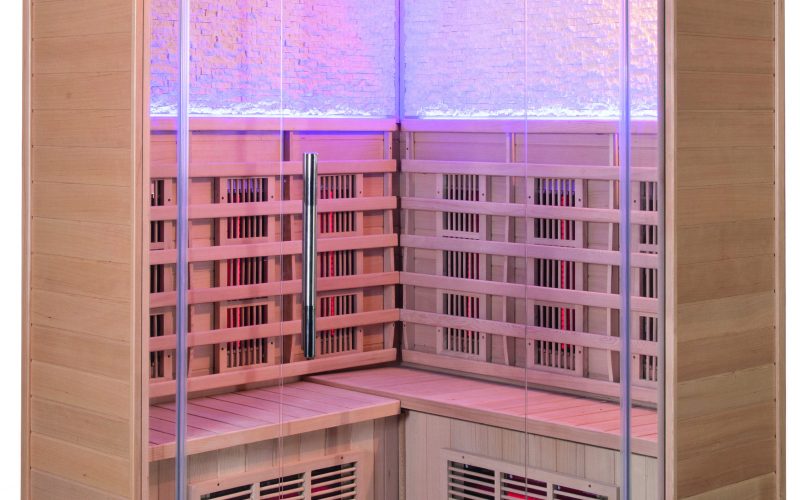 Corner infrared sauna with lighting