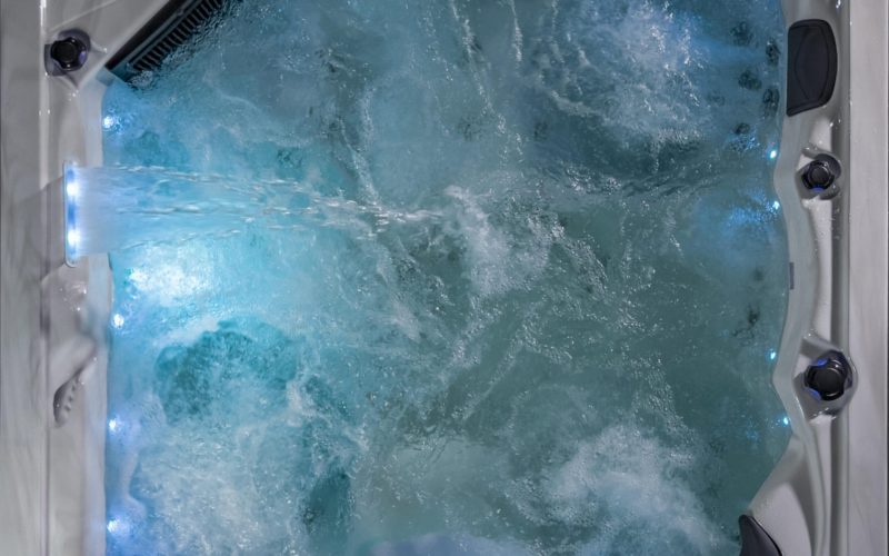 Overhead view bubbling hot tub